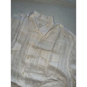 Tommy Bahama Button Up Shirt Mens XL White Plaid Short Sleeve Camp Pockets